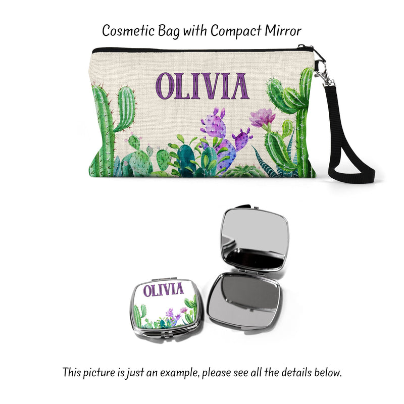 Cactus Canvas Cosmetic Bag: Linen Zipper Pouch