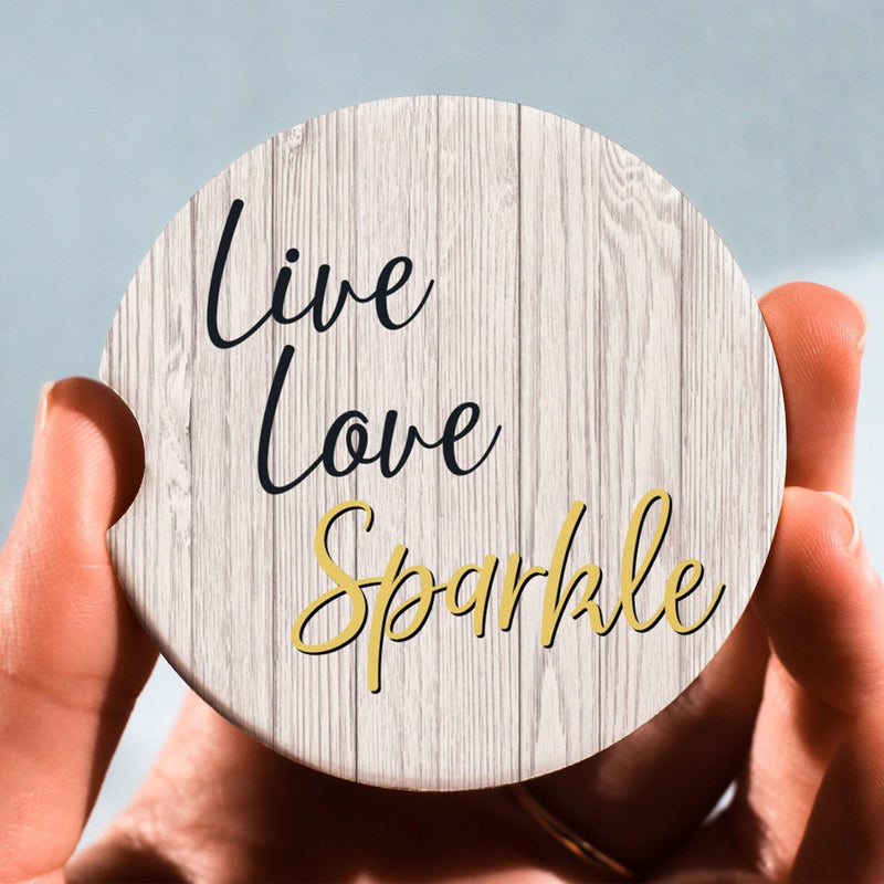 Live Love Sparkle Car Coasters: Personalized Sandstone or Rubber