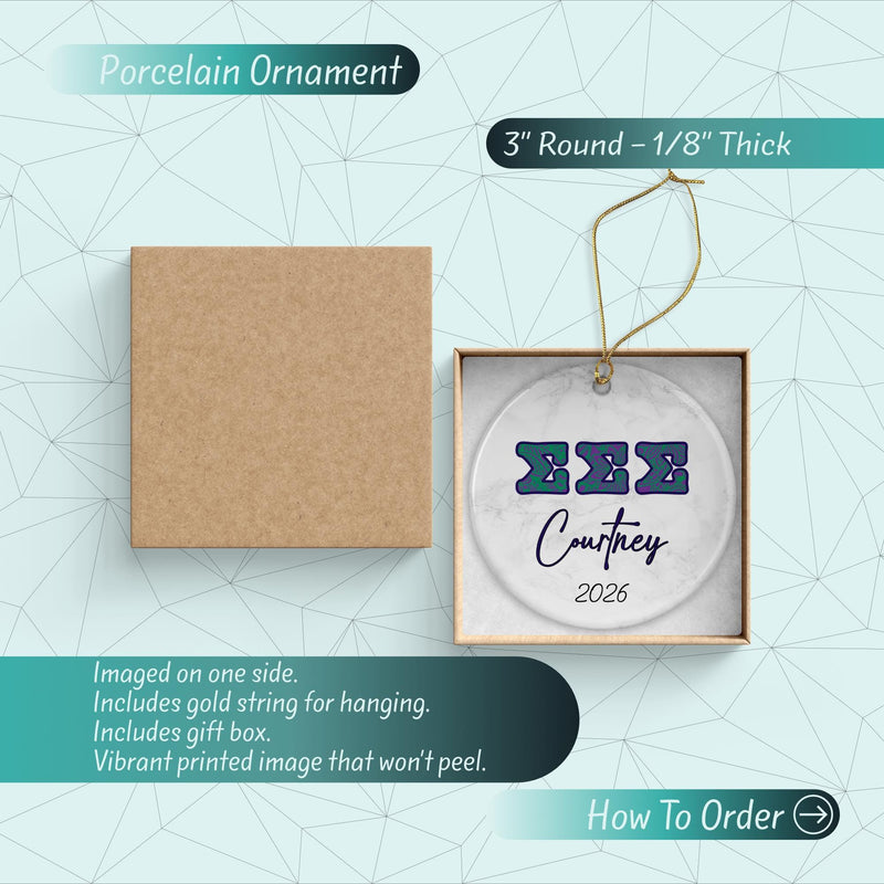 Tri Sigma Sorority Ornament: Custom Porcelain Greek Gift