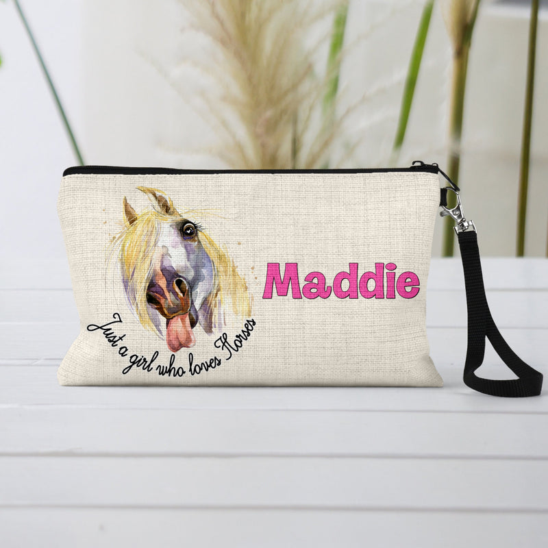 Horse Cosmetic Bag: Personalized Linen Zipper Pouch