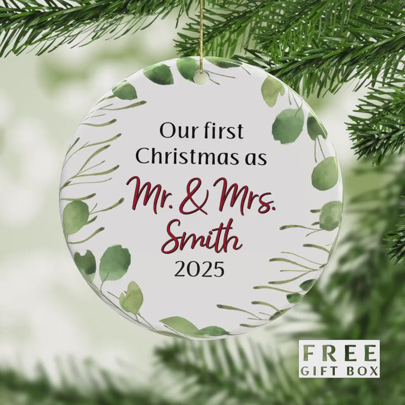 Mr and Mrs First Christmas Ornament - Just Married Wedding Keepsake & Bridal Shower Gift