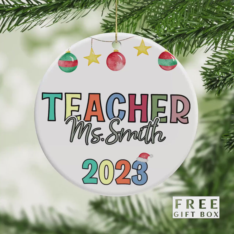Personalized Teacher Ornament: Ceramic Holiday Keepsake Gift