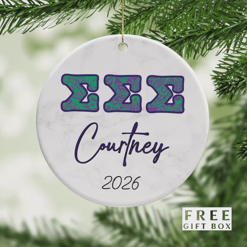 Tri Sigma Sorority Ornament: Custom Porcelain Greek Gift