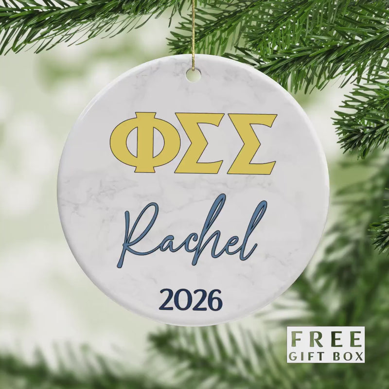 Phi Sigma Sigma Sorority Ornament: Custom Porcelain Greek Gift