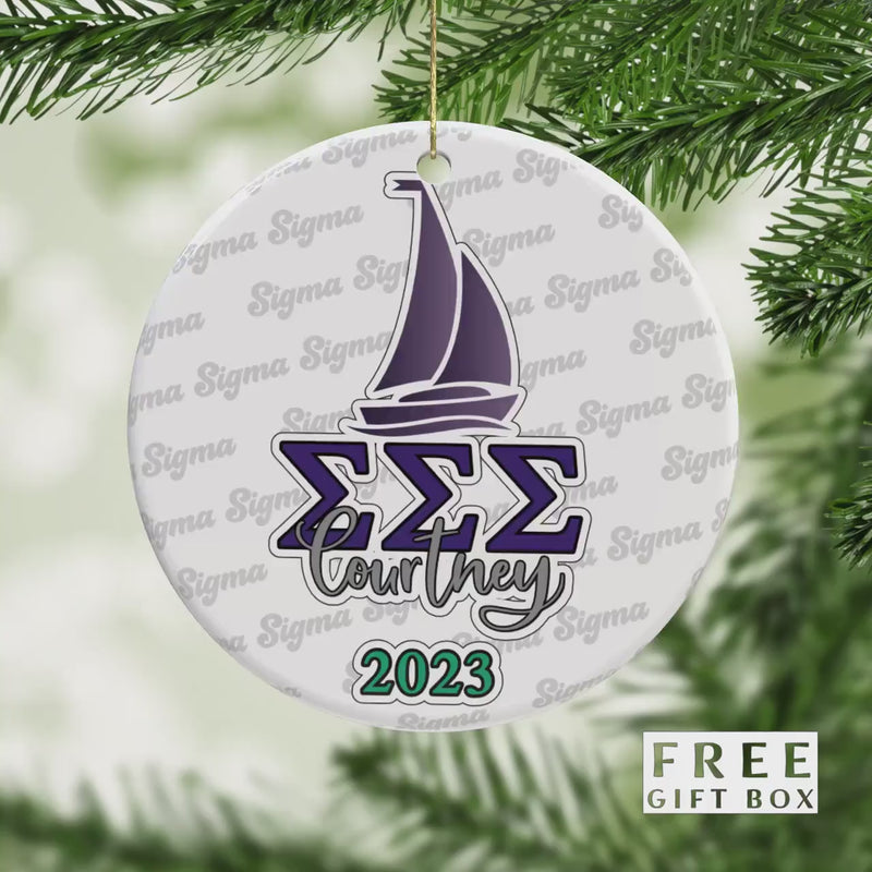 Tri Sigma Sorority Ornament: 3" Porcelain Greek Gift Custom