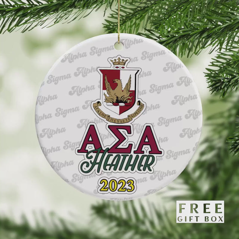 Alpha Sigma Alpha Sorority Ornament: Custom Porcelain Greek Gift
