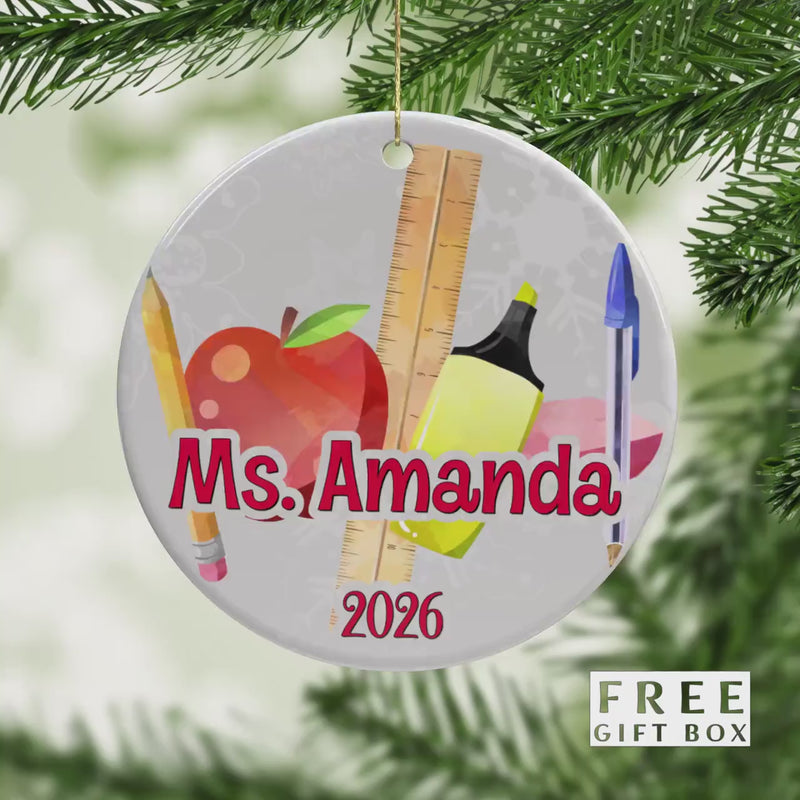 Personalized Teacher Ornament: Ceramic Holiday Keepsake Gift