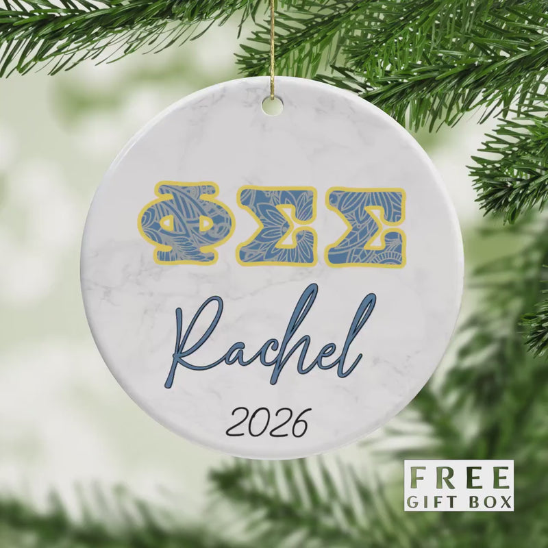 Phi Sigma Sigma Sorority Ornament: Custom Porcelain Greek Gift