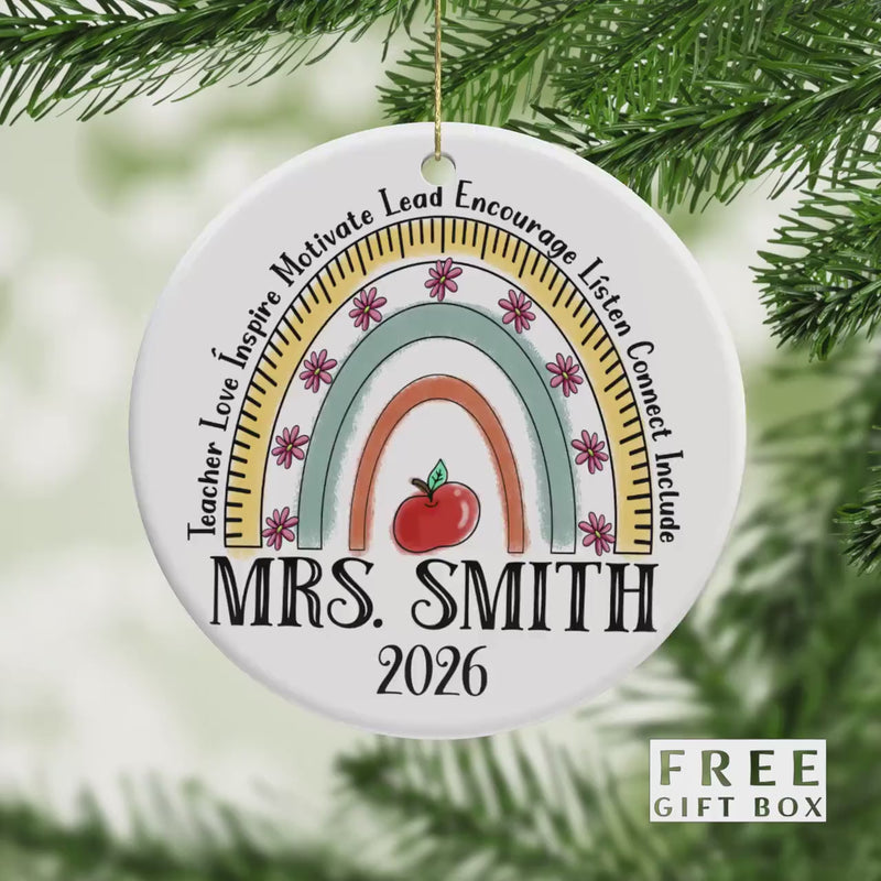 Personalized Teacher Ornament: Ceramic Holiday Keepsake Gift Box