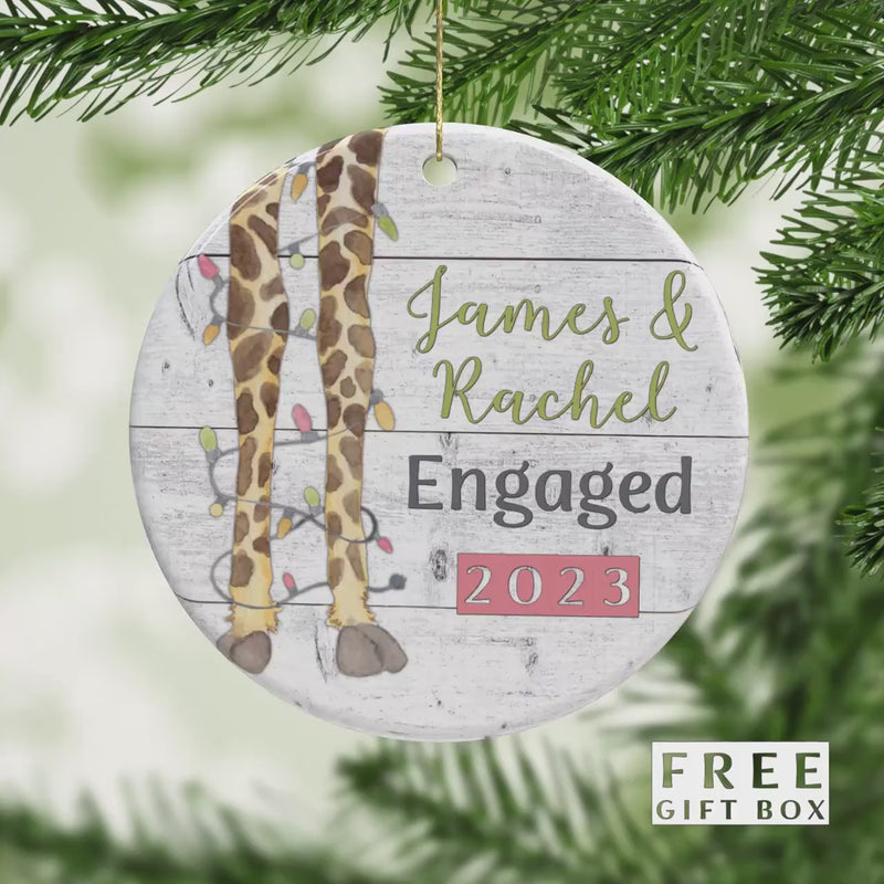 Giraffe Family Ornament: Minimalist Porcelain Engagement Gift