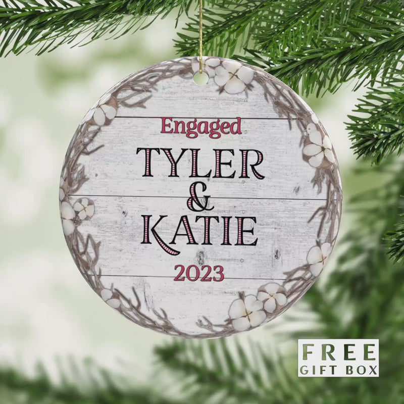 Engaged Custom Ornament: Porcelain Keepsake Gift