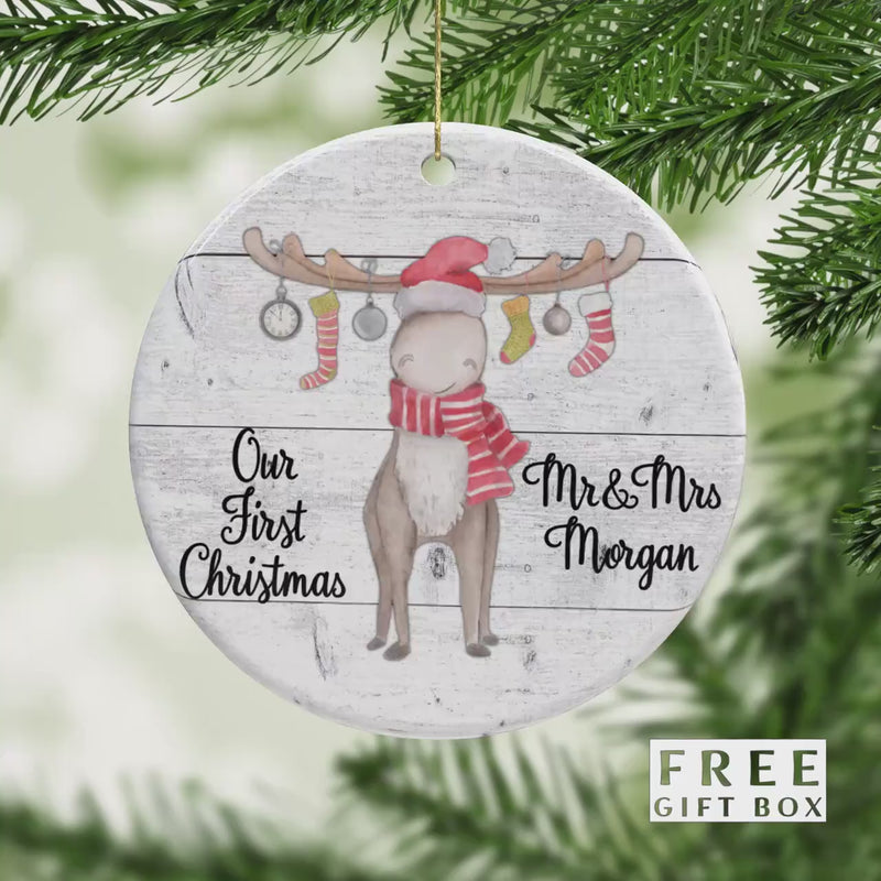 Mr and Mrs First Christmas Ornament - Just Married Wedding Keepsake & Bridal Shower Gift