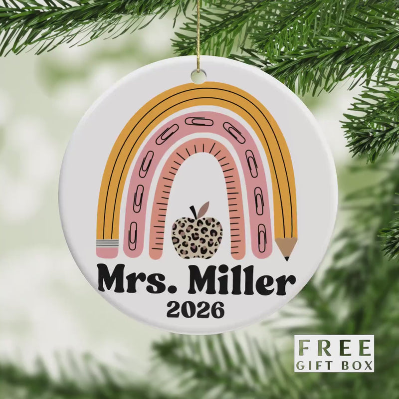Personalized Teacher Ornament: Ceramic Holiday Keepsake Gift Box