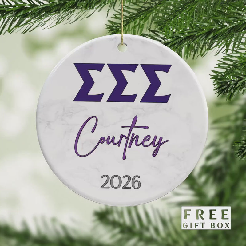 Tri Sigma Sorority Ornament: Custom Porcelain Greek Gift