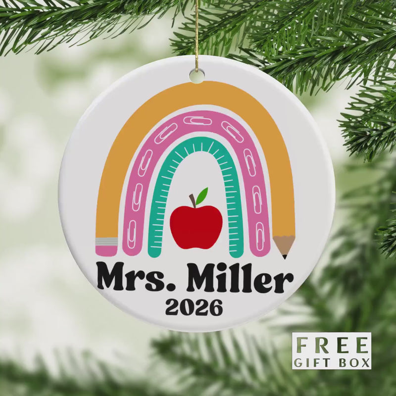 Personalized Teacher Ornament: Ceramic Holiday Keepsake Gift