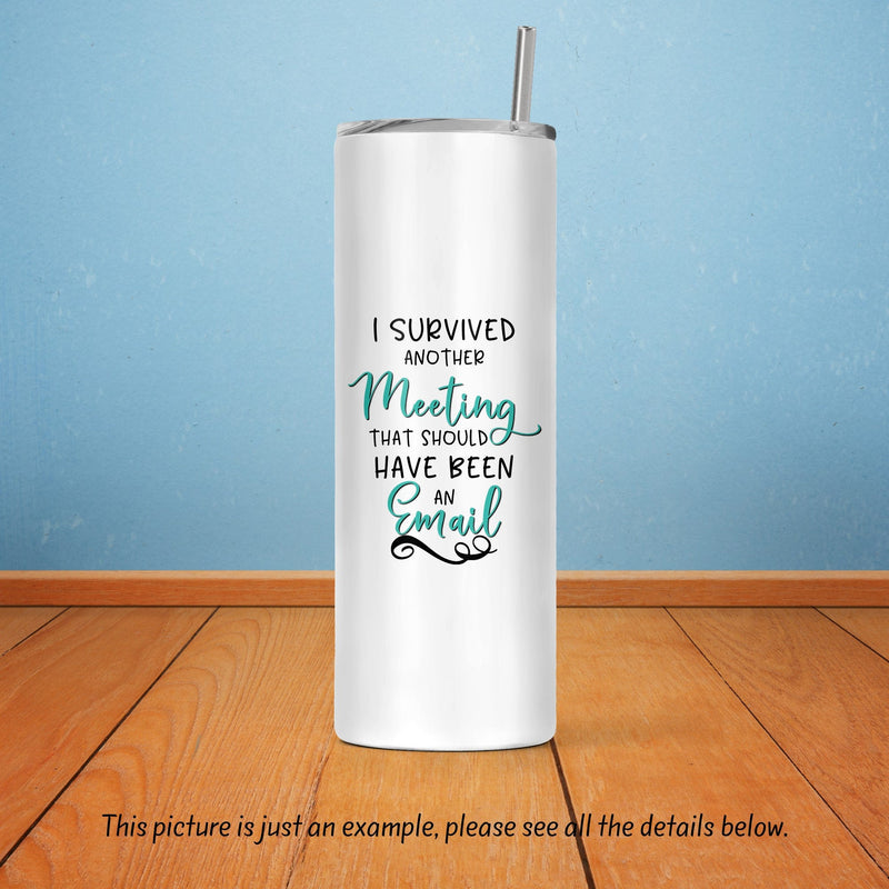I Survived Another Meeting That Should Have Been An Email, Skinny Tumbler, Mothers Day Gift, Gift for Mom, Sister Gift, Gift for Her, DS29