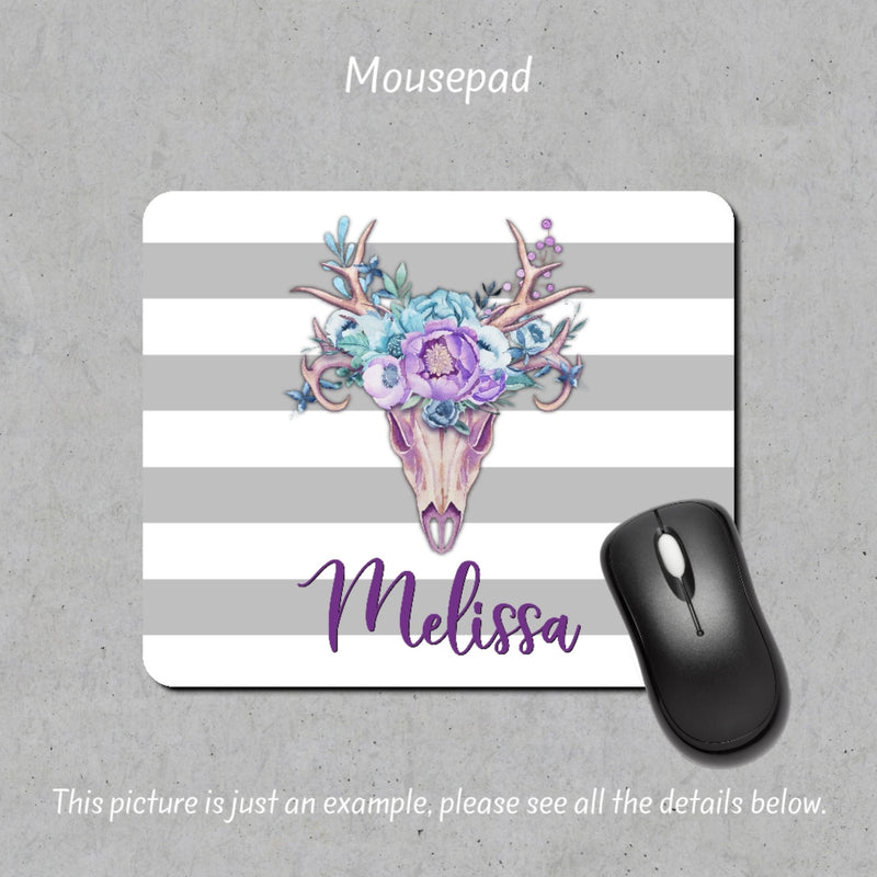 Boho Antlers Personalized Mousepad, Mouse Pad, MP73