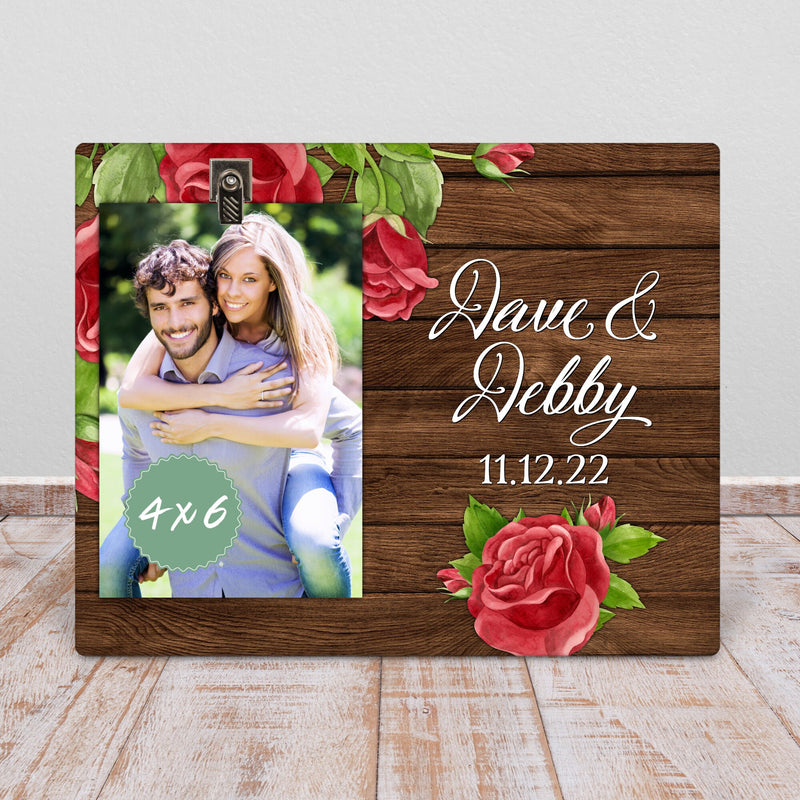 Wedding Photo Frame with Red Roses - Unique Engaged Gift