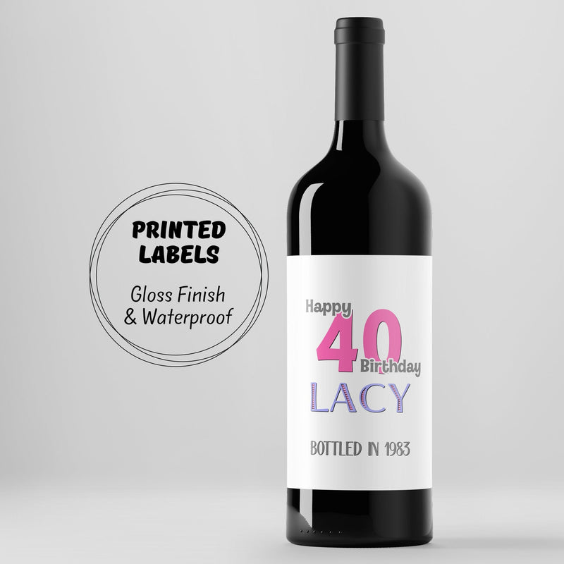 FORTY Birthday Label, 40th Birthday Wine Label, Personalized 40th Birthday Label, Birthday Gift for Women, Gift for Her, Birthday Champagne