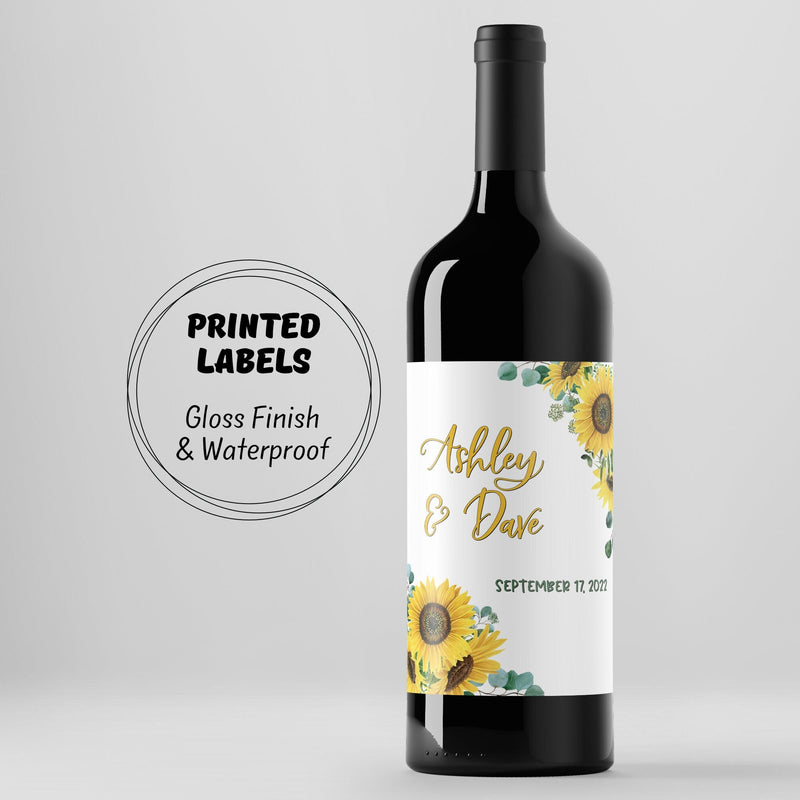 Sunflower Wine Label, Wine Bottle Labels, Wedding Wine Label, Wedding Champagne, Wedding Label, Custom Wine Label, Champagne Label