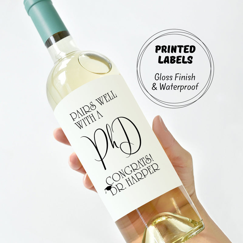 Custom Wine Label for PHD Graduation - Class of 2023, Perfect Doctor Gift