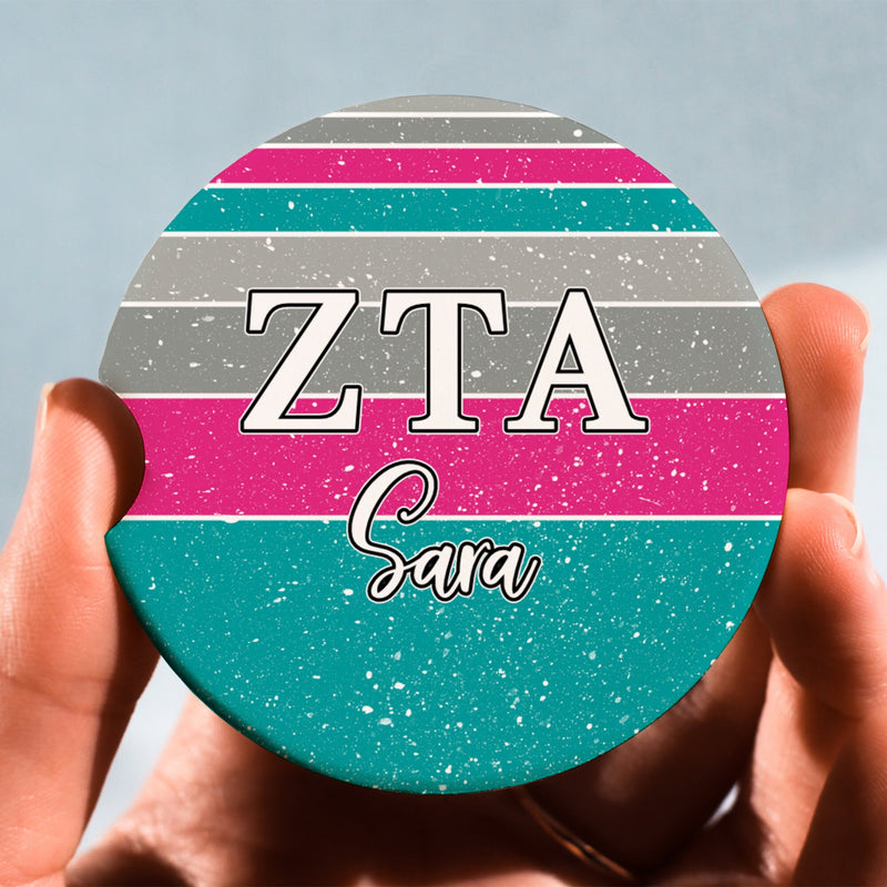 Zeta Tau Alpha Car Coasters - Sorority Letters Merch, Perfect Big Little Sorority Gift