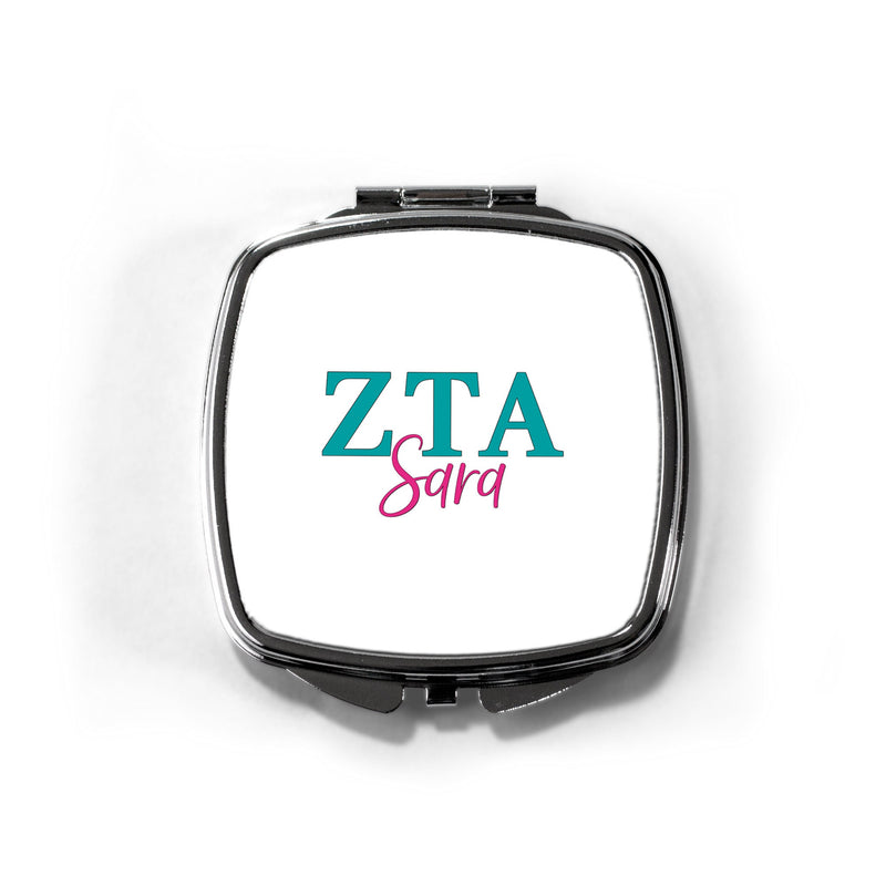 Zeta Tau Alpha Sorority Pocket Mirror - Greek Letters Makeup Compact